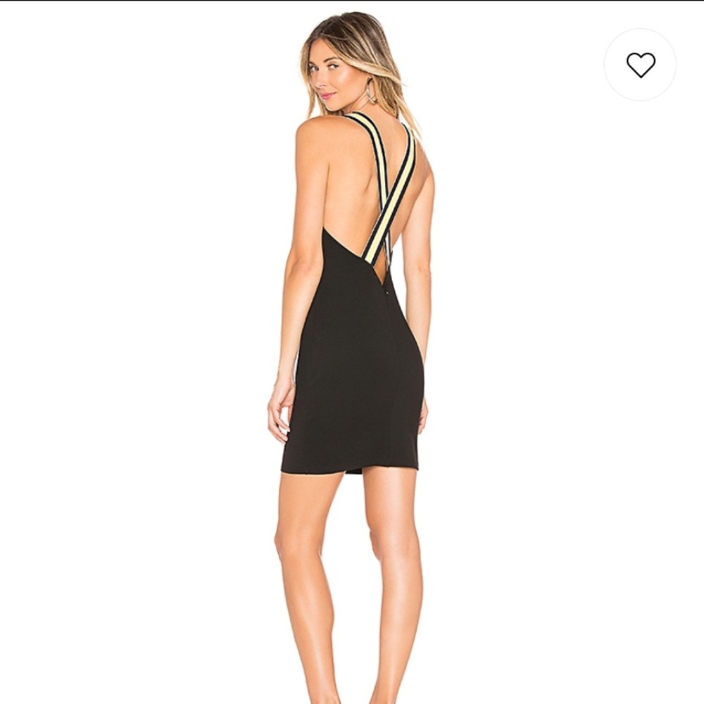 Black mini dress with yellow straps